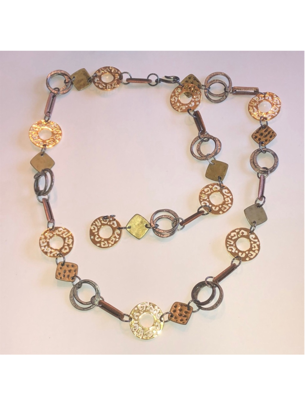 Mixed Metal Circle & Square Link Chunky Boho Belt